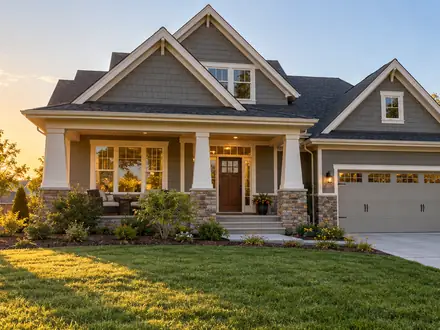 A newly completed home at golden hour